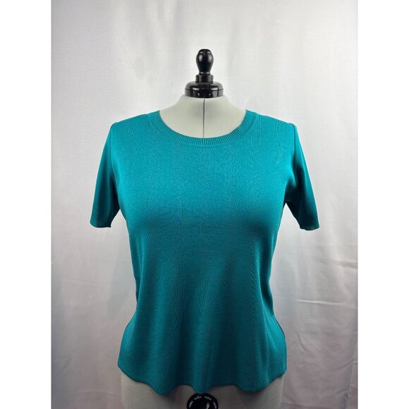 Women’s Exclusively Misook Size 1X Teal Short Sleeve Blouse - Picture 1 of 6